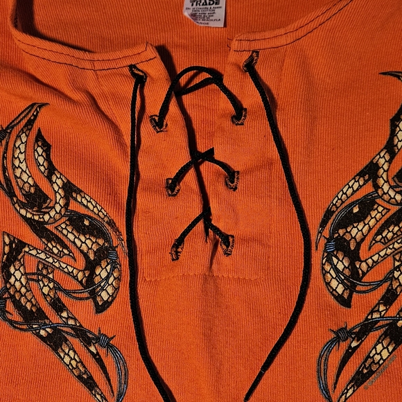 Orange Lace-Up Graphic Sexy Women's Top Vintage Bikeweek 2002 - Picture 7 of 13